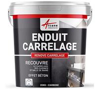 Enduit décoratif carrelage intérieur | Enuit pour mural pour cuisine, salle de bain, plan de travail, crédence : RENOVE CARRELAGE - 20 kg (environ 13 m²) Carbone - ARCANE INDUSTRIES