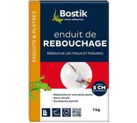 Bostik Enduit de Rebouchage Poudre, Enduit Intérieur pour Reboucher Trous et Fissures jusqu'à 5cm, Tous Supports, Boite Carton de 1kg, Blanc