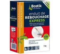 Bostik Enduit de Rebouchage Rebouche Tout Express - Rebouche jusqu'à 5 cm Sans Retrait - Intérieur et Extérieur - Séchage Rapide - Poudre à malaxer - Blanc - Boîte de 1Kg