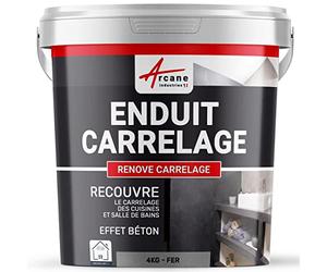 Enduit décoratif carrelage intérieur | Enuit pour mural pour cuisine, salle de bain, plan de travail, crédence : RENOVE CARRELAGE - 4 kg (environ 2,6 m²) Fer - ARCANE INDUSTRIES