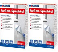 Enduit extérieur Baufan blanc 1kg I Enduit amélioré à la résine synthétique pour remplir, lisser les façades et les pièces humides I Résistant aux intempéries et à l'humidité (Lot de 2)