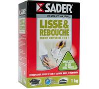 Enduit général - SADER - 1 kg - Poudre - Rebouchage jusqu'à 1 cm - Intérieur