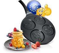 endusor Poele Pancakes smiley pour enfants - Poele pancakes avec un diamètre de 26cm + revêtement anti-adhésif | Induction Gaz Céramique Électrique Halogène | 4 trous pour Pancake Blinis Crêpe