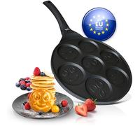 endusor Poele Pancakes smiley pour enfants - Poele pancakes avec un diamètre de 26cm + revêtement anti-adhésif | Induction Gaz Céramique Électrique Halogène | 7 trous pour Pancake Blinis Crêpe