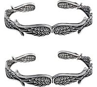 Endxedio Bracelet en argent avec ailes d'ange style vintage, bracelet en argent 925 plaqué argent 925, bracelet réglable pour homme et femme, 2pcs, Argent