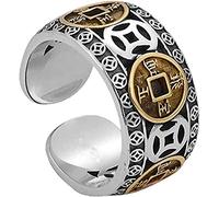 Endxedio Richluck Bague réglable avec cinq pièces d'empereur Max Force 5 pièces d'empereur ouvertes, attire la richesse et la chance, bague Feng Shui chinoise pour homme et femme, Argent