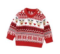 ene Robes bébé fille garçon mignon manches longues Noël tricoté pull pull tops hiver tenues de Noël chaudes cardigan long enfants, rouge, 9-12 mois