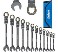 ENEACRO Jeu de clé plate à cliquet, Jeu de clés à tête flexible antidérapante 12 pièces, métrique 8-19mm, 72 dents, Chrome Vanadium, nickelé avec Sac de Rangement