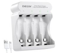 ENEGON 4 Slots Chargeur de Piles Ultra-Rapide de Piles Rechargeables: Spécialement conçu pour Piles AA & AAA avec Entrées Type-C & Micro-USB, Technologie Avancée de Détection Intelligente.