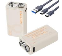 ENEGON 9V 2er-Pack Wiederaufladbare Lithium batterien 3,7Wh/1000mAh Type-C Schnellladung, 9V/0,6A Stabile Leistung, Kompatibel mit Multimeter/Drahtlosem Mikrofon/Rauchmelder und Mehr