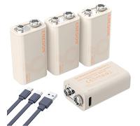 ENEGON 9V 4er-Pack Wiederaufladbare Lithium batterien 3,7Wh/1000mAh Type-C Schnellladung, 9V/0,6A Stabile Leistung, Kompatibel mit Multimeter/Drahtlosem Mikrofon/Rauchmelder und Mehr - 6F22