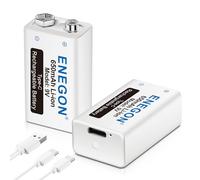 ENEGON Batterie 9V 650mAh Rechargeable Lithium-ION avec câble USB Type-C 2en1 pour Microphone, détecteurs de fumée, Jouets électroniques, Talkie-walkie et Autres appareils, Lot de 2 Piles