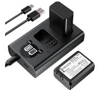 ENEGON Batteries NP-FW50 (2x1300mAh) + Chargeur LCD Intelligent USB Double Entrée - Kit Haute Capacité Compatible avec Sony Alpha ZV-E10, A6500, A6400, A6300, A6000, A7, A7S, A7S II, A5100, A5000
