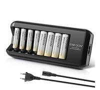 ENEGON Chargeur de Piles (8 Fentes) avec 4 Piles Rechargeables AA 1100mAh & 4 Piles Rechargeables AAA 2800mAh, Chargeur de Piles Rechargeables AA et AAA, Chargeur Rapide pour Piles AA/AAA NI-Mh.