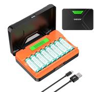 ENEGON Chargeur Rapide 8 Logements pour Piles AA/AAA avec Écran LCD + 8 Piles AA Ni-MH (2400mAh), Station de Charge et Stockage USB-C - pour Jouets, Souris et Électronique