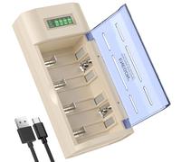 ENEGON Chargeur de Piles Universel - Chargeur Intelligent pour Piles Rechargeables AA/AAA/C/D/9V NiMH/NiCD - avec Écran LCD, Charge Rapide, Fonction Décharge, 4 Emplacements Indépendants
