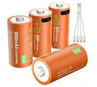ENEGON Chargeur USB-C avec 4 Piles 900mAh, Kit Câble de Charge 1 vers 4