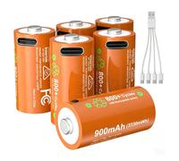 ENEGON Chargeur USB-C avec 6 Piles 900mAh, Kit Câble de Charge 1 vers 6