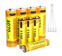 ENEGON Lot AA AA: 4 Piles AAA + 4 Piles AA Lithium Rechargeables USB-C, AAA 1100 mWh/AA 4070 mWh, 1,5 V Constant, câble de Charge 1-vers-4, pour télécommandes, balances, claviers et Souris