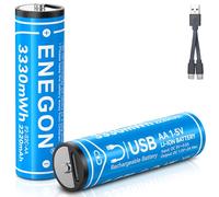 ENEGON Lot de 2 Piles AA au Lithium Rechargeables 1,5 V Li-ION USB AA avec câble de Charge de Type C 2 en 1, Charge Rapide en 2 Heures