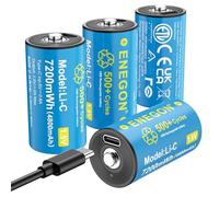 ENEGON Lot de 4 piles rechargeables C/LR14 1,5 V 7200 mWh avec câble de charge rapide USB-C - Idéal pour les lecteurs CD, radios, lampes de poche, jouets pour enfants, lumières de camping/d'urgence