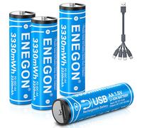 ENEGON Lot de 4 Piles USB-C AA 3330 mWh 1,5 V AA Rechargeables Lithium-ION avec câble de Charge 4 en 1 - Charge directe Via Type C, Pas de Chargeur nécessaire, Alimentation Longue durée