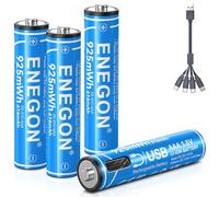 ENEGON Lot de 4 Piles USB-C AAA 925 mWh 1,5 V AAA Rechargeables Lithium-ION avec câble de Charge 4 en 1 - Charge directe Via Type C, Pas de Chargeur nécessaire, Alimentation Longue durée