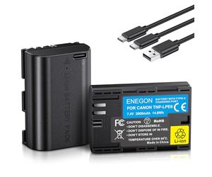 ENEGON LP-E6/LP-E6N Lot de 2 Batteries de Rechange USB-C à Charge directe 2000 mAh, Compatible avec Canon EOS 5D/5D Mark III/5D Mark IV, 6D/6D Mark II, 60D/70D/80D/90D