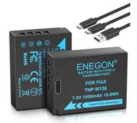 ENEGON NP-W126/W126S Lot de 2 Batteries Rechargeables 1500 mAh avec Câble USB-C 2 en 1 pour Fujifilm X100V, X100VI, X100F，X-A1, X-E1, X-E2, X-E3, X-M1, X-Pro1, X-T1, X-T3, HS30EXR, HS35EXR, HS50EXR