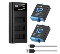 ENEGON Pack Batteries Rechargeables + Chargeur 3 Emplacements - 2 x 1800mAh pour Hero 12/11/10/9 Black (Action-Cam Compatible)