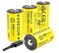 ENEGON Pack de 4 Piles C/LR14 Rechargeables Li-ION 1.5V 7200mWh avec Câble de Charge Rapide USB-C - Compatible avec Lecteurs CD, Radios, Lampes Torches, Lampes de Camping/Urgence, Jouets pour Enfants
