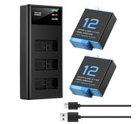 ENEGON Triple Chargeur Kit - 2 batteries lithium-ion pour Hero 12/11/10/9 Black (Pack complet: chargeur 3 canaux + 2 batteries)
