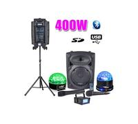Eneinte Active PORT8 Pack Karaoké FIESTA 400W + Pied + SIXMAGIC + SUNMAGIC + LEDSTROBE