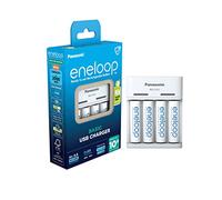 eneloop Basic Chargeur USB, pour 2 ou 4 Piles Rechargeables AA/AAA, 10h de Temps de Charge, 6 Fonctions de sécurité, 4 eneloop Piles AA (2000 mAh) incluses