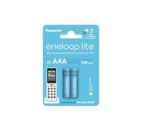 eneloop lite, piles rechargeables AAA/Micro, lot de 2, capacité de min. 550 mAh, piles Ni-MH, prêt à l'emploi, rechargeables jusqu'à 3000 fois, emballage sans plastique, lite, bleues