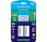 Eneloop Panasonic K-KJS2MCA2BA C Adaptateurs de batterie de taille C AA 2100 Cycle Ni-MH Poules rechargeables Pack 2 Pack avec 2 C Adaptateurs