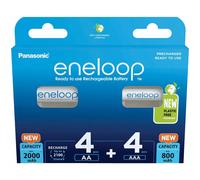 Pack de Piles Ni-MH eneloop Combo, 4 pièces AA/Mignon + 4 pièces AAA/Micro, | rechargeables, NOUVELLE capacité min. renforcée 2000 mAh + 800 mAh
