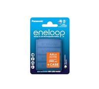 eneloop, Piles Rechargeables AA/Mignon, Lot de 4 avec Case Bleu, capacité de Min. 2000 mAh, Piles Ni-MH, prêt à l'emploi, Rechargeables jusqu'à 2000 Fois, Emballage sans Plastique, Standard, Blanches