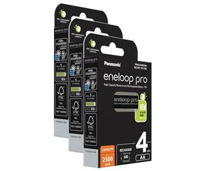Eneloop Pro Lot de 3 x 4 Piles Rechargeables Mignon 2500mAh AA Ni-MH 1,2V
