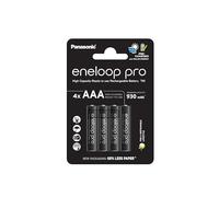 Panasonic batteries eneloop pro, pile Ni-MH prête à l'emploi, AAA Micro, pack de 4, min. 930 mAh, 500 cycles de charge, aux performances accrues et avec une faible autodécharge, pile rechargeable Blanc