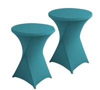 ENEN 2 pièces Housse pour Mange-debou, Nappe en élasthanne Extensible de Couleur Unie Couverture pour Table Debout, Haute de Bistro, Table Ronde, Cocktail, Mariage, Fête (Bleu Paon,80x110cm)
