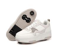 ENEN 2026 Chaussure Roller Fille avec Frein, Basket Roller pour Enfan Chaussure a Roulette Garcon Fille Garçons Roues Basket a Roulette Adolescents pour Extérieur (Kaki Blanc,39)