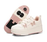 ENEN 2026 Chaussure Roller Fille, Papillon Basket Roller pour Enfan Chaussure a Roulette Garcon Fille Garçons Roues Basket a Roulette Adolescents pour Extérieur (Rose,31)