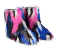 ENEN Botte en Fausse Fourrure pour Femmes 36-44, Bottes de Neige en Fausse Femme Hiver Chaude Confortable pour Extérieur et Intérieur par Temps Froid (ZR22 Rose Bleu,36)