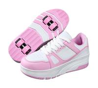 ENEN Chaussure a Roulette, Chaussures a roulettes Retractable Garçons Basket Roulette pour Enfant Fille, Roller 4 Roues Déformable Adolescents pour Intérieur Extérieur Blanc Rose