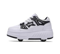 ENEN Chaussure a Roulette, Chaussures a roulettes Retractable Garçons, Mode Skateboard Baskets avec Roulette Enfant Fille, Roller 4 Roues Adolescents pour Intérieur Extérieur (2609 Noir,35)