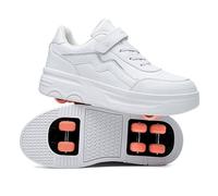 ENEN Chaussure Roller Fille, Été Basket Roller pour Enfan, 6 Räder Chaussure a Roulette Garcon Fille Garçons Roues Basket a Roulette Adolescents pour Extérieur 30-41 EU (Blanc,31)