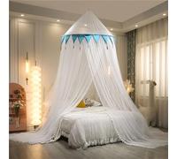 ENEN Ciel de Lit Moustiquaire, Désign de Boule de Coton sur le Bord Tente de Lit Princesse Moustiquaire de Lit Dome Baldaquin Lit Berceau Auvent de Lit Anti Mosquito Facile à Installer (Bleu pâle)