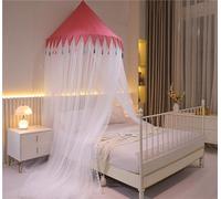ENEN Ciel de Lit Moustiquaire, Désign de Boule de Coton sur le Bord Tente de Lit Princesse Moustiquaire de Lit Dome Baldaquin Lit Berceau Auvent de Lit Anti Mosquito pour Décoration (Rose A)