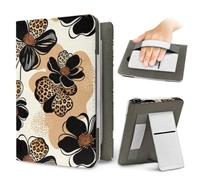 ENEN Étuis pour Kindle 6.8" 7", Coque pour Kindle Étui de Protection avec Support et Dragonne Housse Folio Motif Fleur 3D Compatible Liseuse 6.8" 7" Protection Universel (Fleur Noire A)